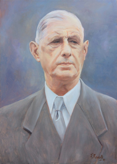 绘画 标题为“Charles De Gaulle,…” 由Frederic Reverte, 原创艺术品, 油 安装在木质担架架上