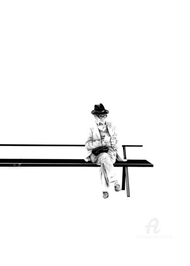 Lecture sur un banc public Σχέδιο με τίτλο "Lecture sur un banc…" από Elisetot, Αυθεντικά έργα τέχνης, Μολύβι