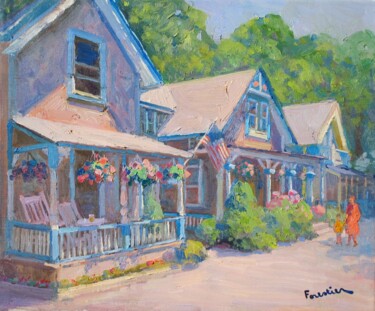 Painting titled "Oak Bluffs, Martha'…" by Marc Forestier, Original Artwork, Oil Mounted on Wood Stretcher frame