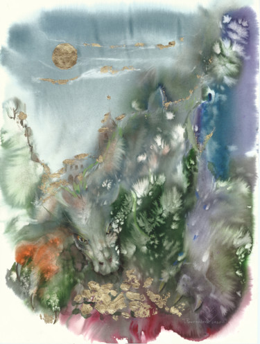 绘画 标题为“Dragon - Mountain” 由Tanya Melart, 原创艺术品, 水彩 安装在纸板上