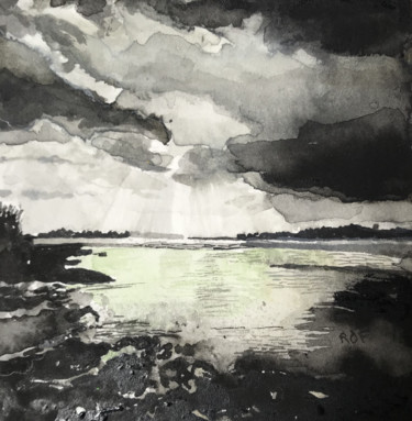 ESTUARY, TOPSHAM, SUNDOWN Pintura titulada "ESTUARY, TOPSHAM, S…" por Rebecca De Figueiredo, Obra de arte original, Acuarela