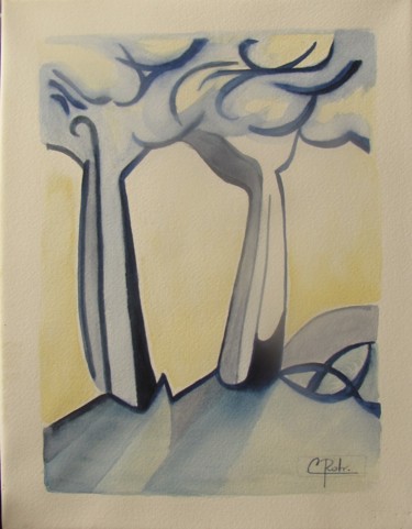 Painting titled "L'arbre de Viviane" by Eliane Robin, Original Artwork, Watercolor