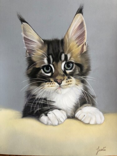 Dessin intitulée "« Lion » le Chaton…" par Jess.C.Art, Œuvre d'art originale, Pastel