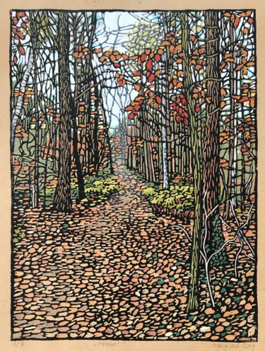 Herbst Druckgrafik mit dem Titel "Herbst" von Margreet Duijneveld, Original-Kunstwerk, Linoldrucke