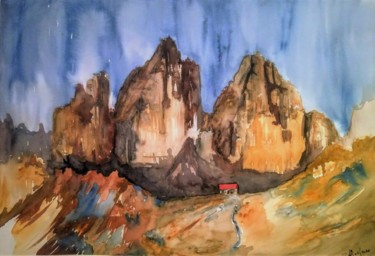 Pintura titulada "Drei Zinnen" por Benny Smet, Obra de arte original, Acuarela