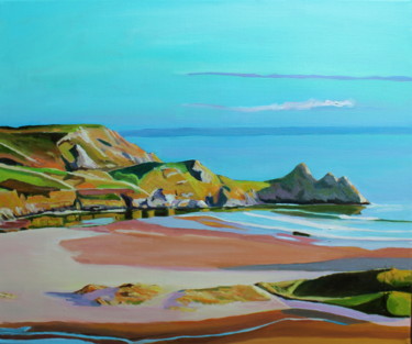 Evening on Three Cliffs Malerei mit dem Titel "Evening on Three Cl…" von Emma Cownie, Original-Kunstwerk, Öl
