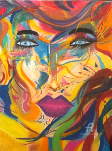 Visage coloré Dessin intitulée "Visage coloré" par Kate_art, Œuvre d'art originale, Pastel