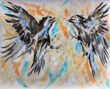 「457 Combat de corbe…」というタイトルの絵画 Jean-Luc Lopezによって, オリジナルのアートワーク, 水彩画