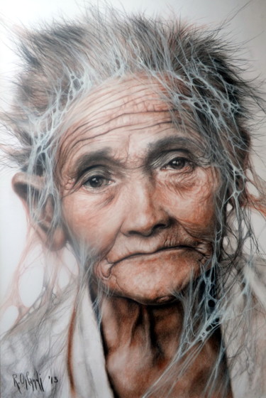 Drawing titled "ritratto di vecchia…" by Roberto Orlandi, Original Artwork, Pencil