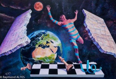 Peinture intitulée "Ruban Bleu" par Raymond Altes, Œuvre d'art originale, Acrylique Monté sur Châssis en bois