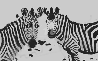 les 2 zébres Peinture intitulée "les 2 zébres" par Laurent Chabrillat, Œuvre d'art originale, Marqueur