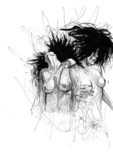 Dessin intitulée "Afro motion" par Art De Noé, Œuvre d'art originale, Encre