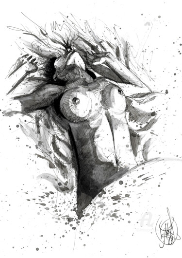 Dessin intitulée "Suspended time" par Art De Noé, Œuvre d'art originale, Encre