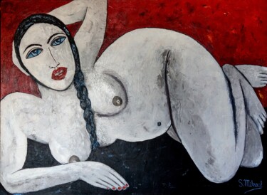Painting titled "White Nude" by Michael Aoun, Original Artwork, Acrylic