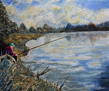 Peinture intitulée "Pêcheur en bord d'é…" par Pascal Baudot, Œuvre d'art originale, Huile Monté sur Châssis en bois
