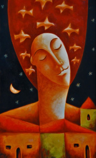 Flying thoughts Malerei mit dem Titel "Flying thoughts" von Zsolt Malasits, Original-Kunstwerk, Öl Auf Keilrahmen aus Holz montiert