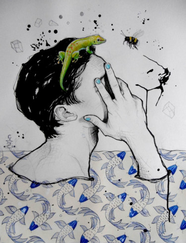 Dessin intitulée "..." par Catherine Cornec, Œuvre d'art originale, Encre