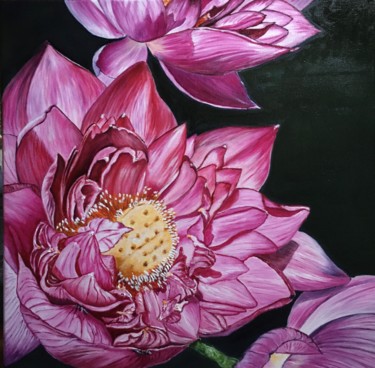Painting titled "Lianhua #artistsupp…" by Muriel Besson-Braem, Original Artwork, Oil