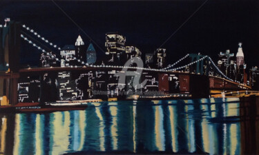 New York's Brooklyn Bridge Pintura titulada "New York's Brooklyn…" por Luethi Alias Abdelghafar, Obra de arte original, Oleo Montado en Bastidor de cam…