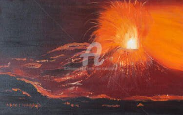 Vulkanausbruch Malerei mit dem Titel "Vulkanausbruch" von Luethi Alias Abdelghafar, Original-Kunstwerk, Öl Auf Keilrahmen aus Holz montiert