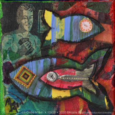 Painting titled "LA CRIÉE N°641" by Marie Bazin, Original Artwork, Collages Mounted on Wood Stretcher frame