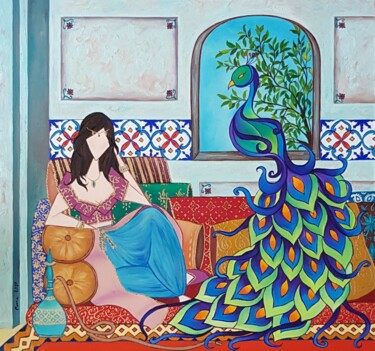 绘画 标题为“Khdawedj et le Paon” 由Esma, 原创艺术品, 油