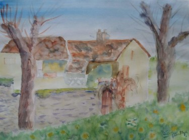 Peinture intitulée "maison à Fourges" par Pascale Coutoux, Œuvre d'art originale, Aquarelle