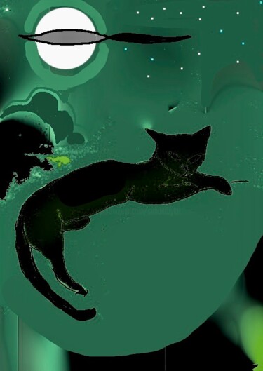 Artes digitais intitulada "black cat moon" por Simon Taylor, Obras de arte originais, Pintura digital