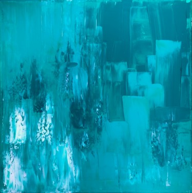 Painting titled "Emerald III" by Ludwika Pilat, Original Artwork, Acrylic Mounted on Wood Stretcher frame