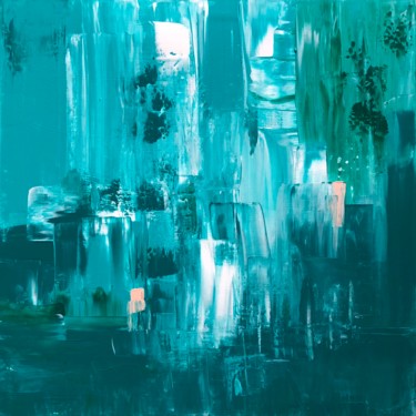 Painting titled "Emerald II" by Ludwika Pilat, Original Artwork, Acrylic Mounted on Wood Stretcher frame