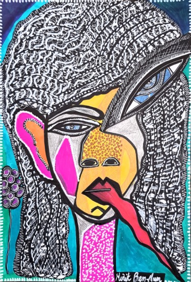 Psychedelic curly woman modern drawings from Israel Tekening getiteld "Psychedelic curly w…" door Mirit Ben-Nun, Origineel Kunstwerk, Inkt