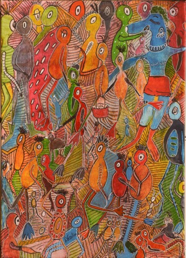 Peinture intitulée "En ville" par Anna Laurina Vassiliu Mulder Smid, Œuvre d'art originale, Aquarelle Monté sur Châssis en b…