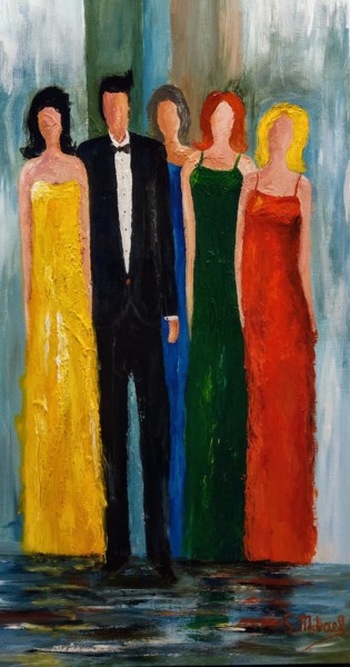 Painting titled "PEOPLE" by Michael Aoun, Original Artwork, Acrylic Mounted on Wood Stretcher frame