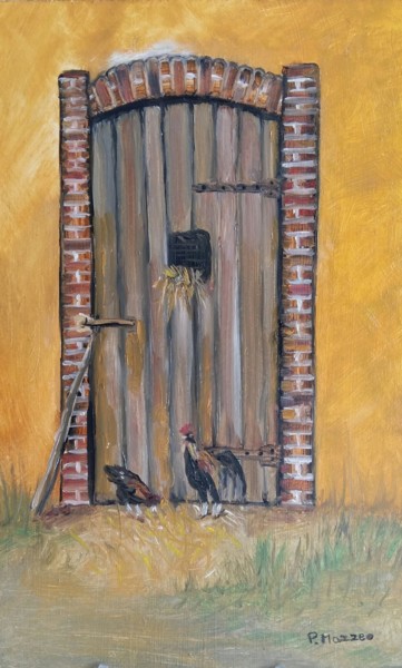 Painting titled "La grange" by Patricia Mazzeo, Original Artwork, Oil