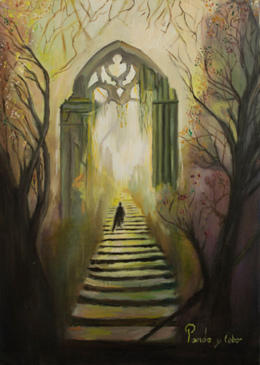 Painting titled "L'issue" by Pardo Y Cobo, Original Artwork, Oil Mounted on Wood Stretcher frame