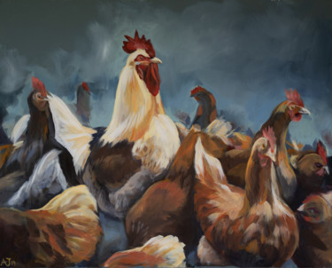 "Hühnerfarm" başlıklı Tablo Axel Jung tarafından, Orijinal sanat, Petrol