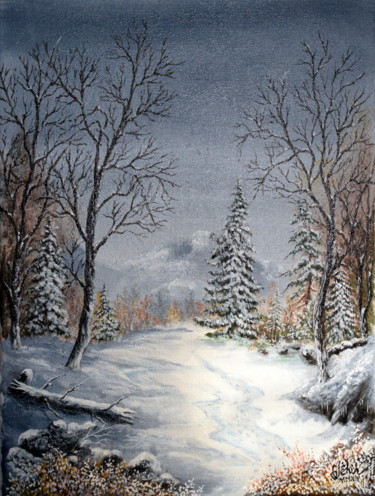 Peinture intitulée "La clairière en hiv…" par Gérard Jéhin, Œuvre d'art originale, Huile