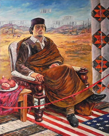 绘画 标题为“Gaddafi forever” 由George Shchegol, 原创艺术品, 油 安装在木质担架架上