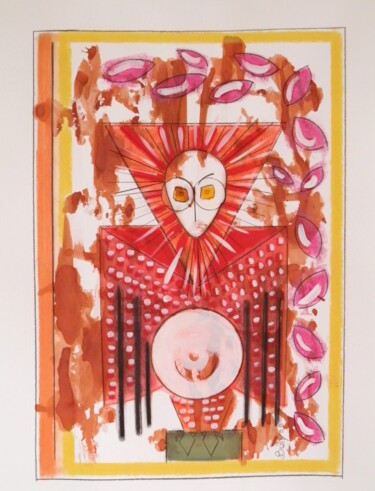 图画 标题为“Red Blood Owl” 由Marc Bulyss, 原创艺术品, 墨