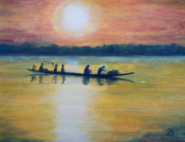 Seeüberquerung * Crossing the Lake 绘画 标题为“Seeüberquerung * Cr…” 由Jutta Blühberger, 原创艺术品, 颜料