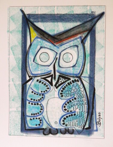 图画 标题为“Turquoise owl” 由Marc Bulyss, 原创艺术品, 粉彩