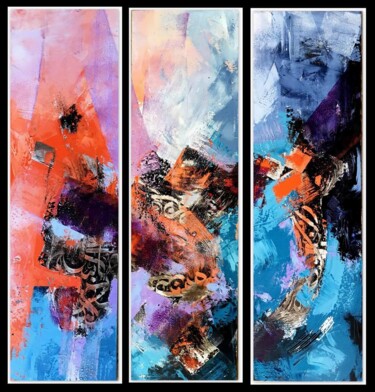 Peinture intitulée "Sans titre triptyque" par Abdelkader Kamal, Œuvre d'art originale, Acrylique Monté sur Châssis en bois