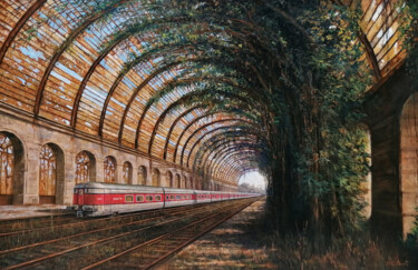 La Gare internationale Painting titled "La Gare internation…" by Jean-François Grébert, Original Artwork, Oil Mounted on Wood Stretcher frame