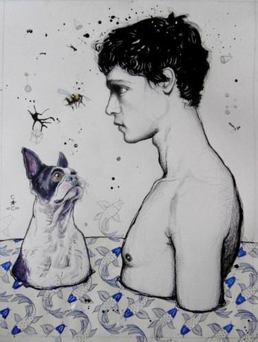 Dessin intitulée "<( °" par Catherine Cornec, Œuvre d'art originale, Encre