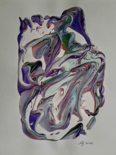 Schilderij getiteld "Wild Ocean" door Marianne Huizinga, Origineel Kunstwerk, Gouache