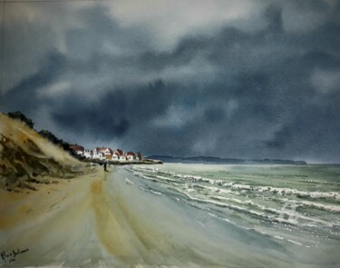 WISSANT - LA PLAGE Peinture intitulée "WISSANT - LA PLAGE" par Alain Devienne, Œuvre d'art originale, Aquarelle