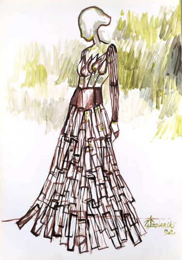 Dessin intitulée "Etude pour une Robe…" par Jivko Sedlarski, Œuvre d'art originale, Acrylique