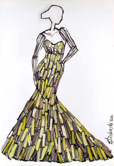 Dessin intitulée "Etude pour une Robe…" par Jivko Sedlarski, Œuvre d'art originale, Acrylique
