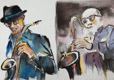 Malerei mit dem Titel "Duo de cuivres" von Françoise Pillou, Original-Kunstwerk, Aquarell