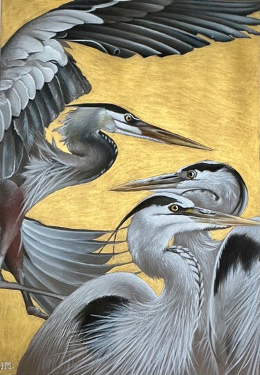 Peinture intitulée "Echassiers n 2" par Isabelle Molinard, Œuvre d'art originale, Acrylique